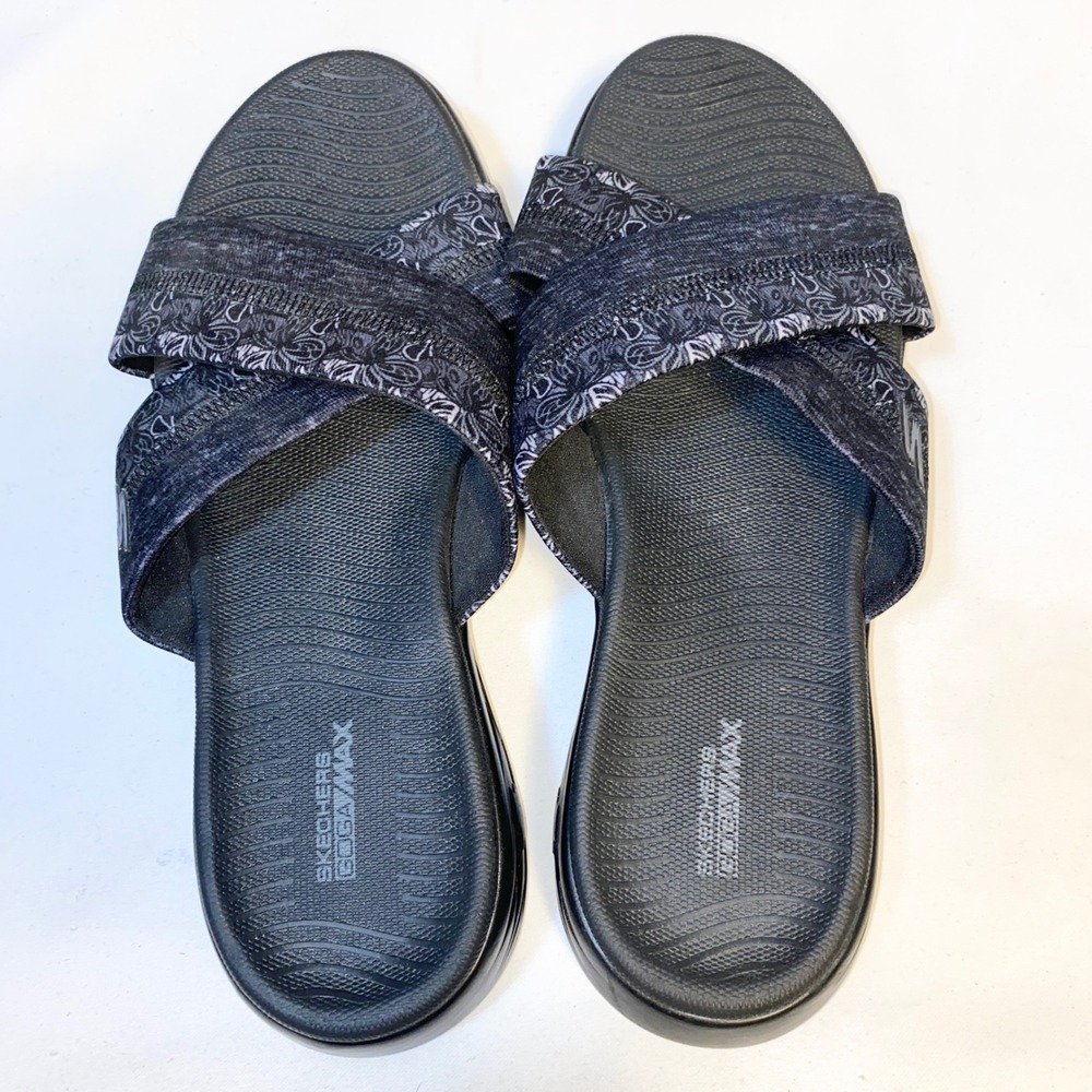 Skechers On-the-GO 600 Goga Max Slides Black Grey Floral Sandals 15306 Womens 11 - Picture 10 of 12
